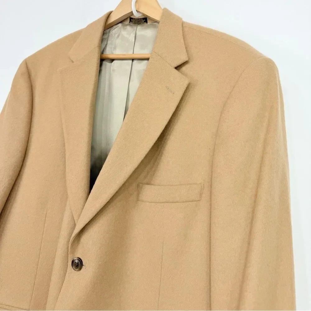 Stafford Tan Camel Hair Wool Double Button Blazer Suit Coat